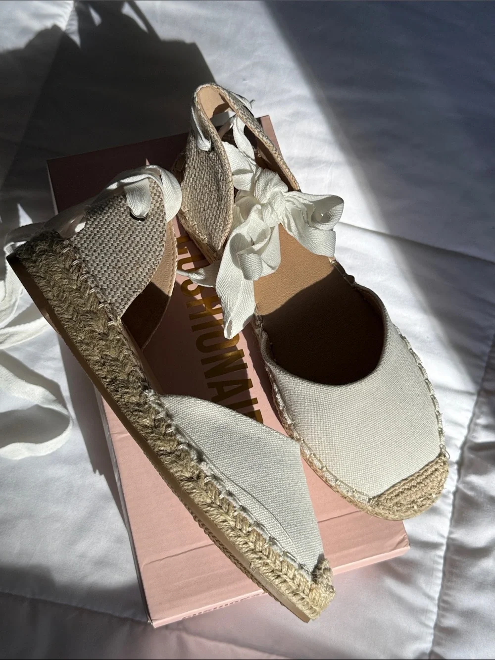 BRAND NEW CUSHIONAIRE Talisa Ivory Espadrille Wedge Sandals